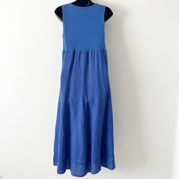 100% Linen MIDI Lagenlook Blue Sleeveless Dress - Picture 3 of 13